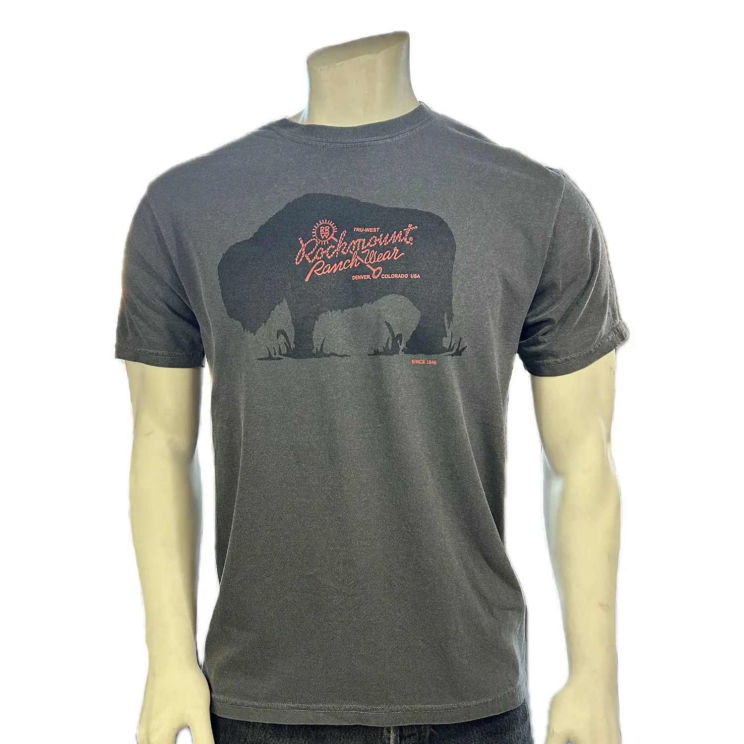 Rockmount Mens American Bison Charcoal 100% Cotton S/S T-Shirt