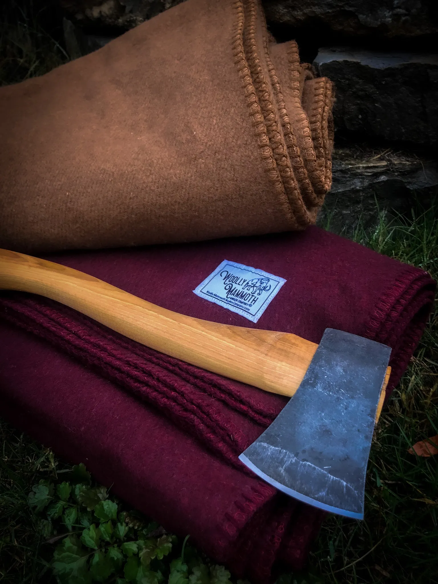 Rugged Burgundy Wool Camping Blanket