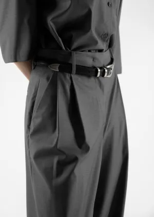 SIDE PLEATED PIN-TUCK WIDE TROUSERS