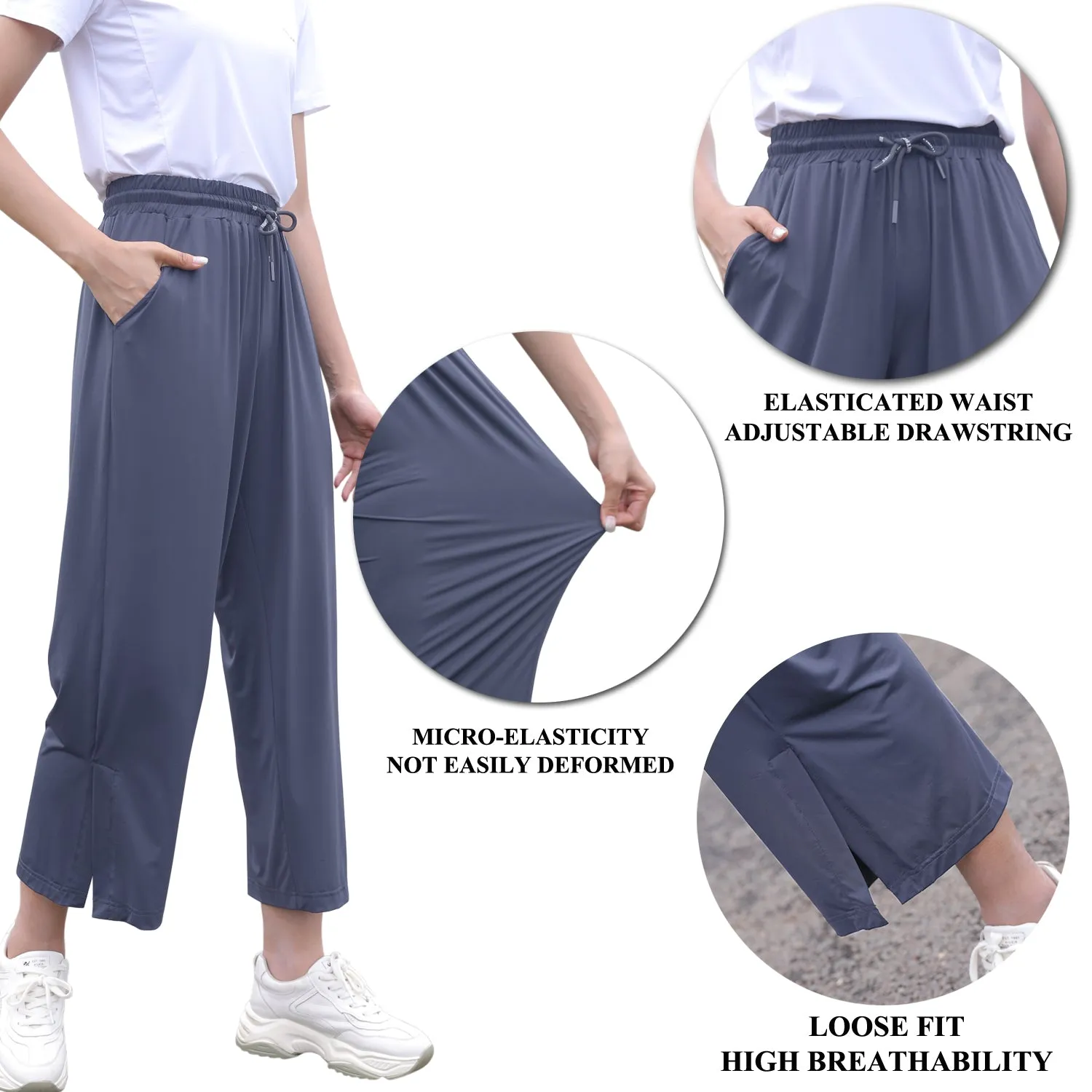 Sidiou Group Anniou UPF50  UV Protection Wide Leg Cropped Trousers Women Summer Quick Dry Pants Lightweight Loose Elastic Ice Silk Wide Leg Pants