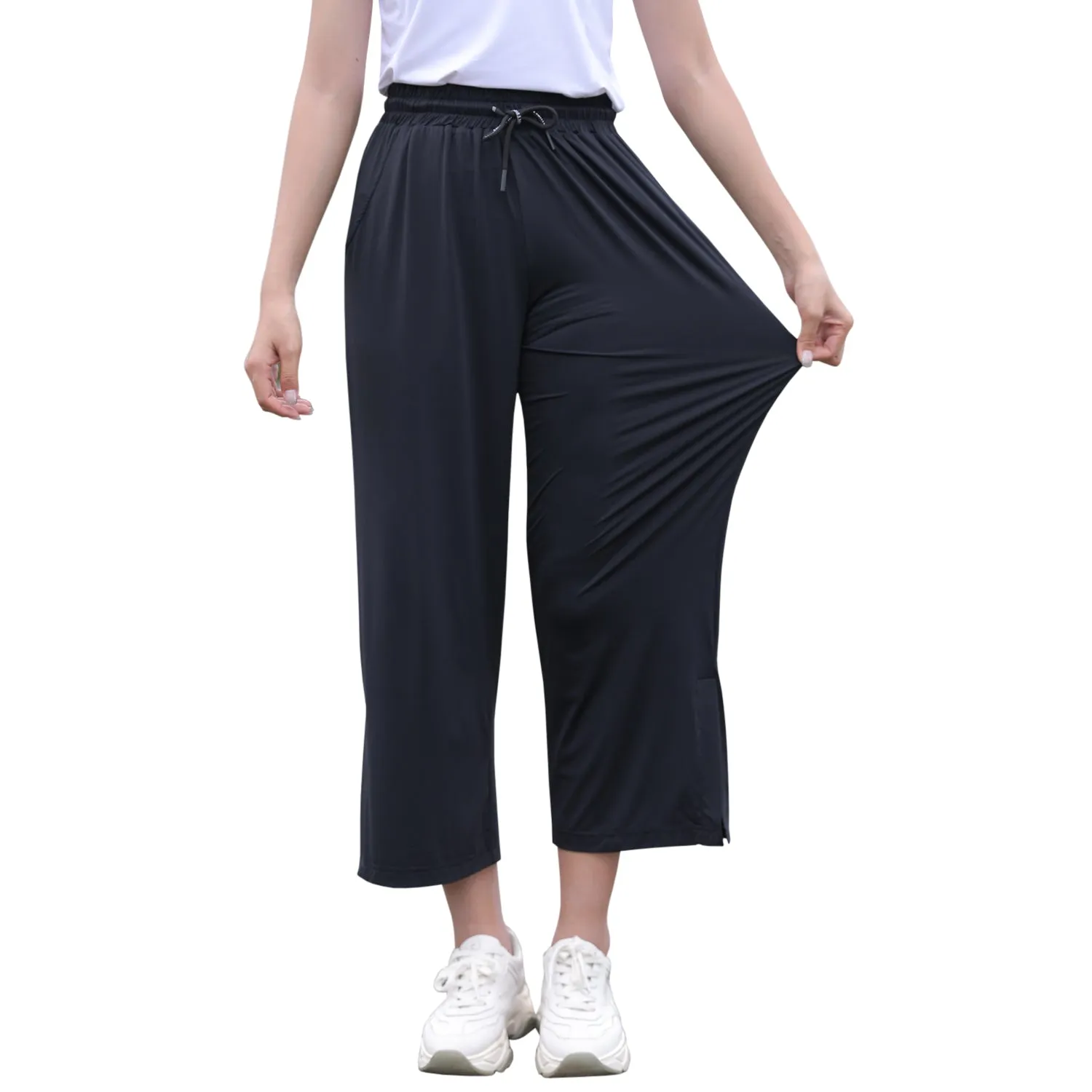 Sidiou Group Anniou UPF50  UV Protection Wide Leg Cropped Trousers Women Summer Quick Dry Pants Lightweight Loose Elastic Ice Silk Wide Leg Pants