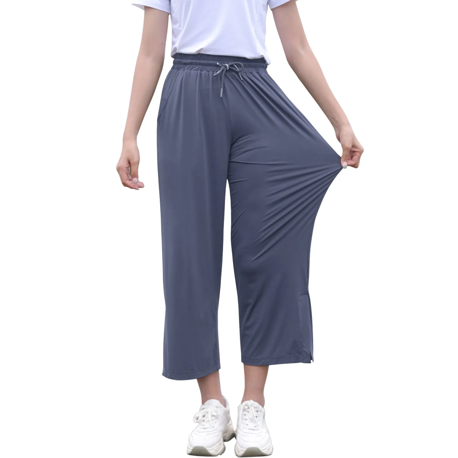 Sidiou Group Anniou UPF50  UV Protection Wide Leg Cropped Trousers Women Summer Quick Dry Pants Lightweight Loose Elastic Ice Silk Wide Leg Pants