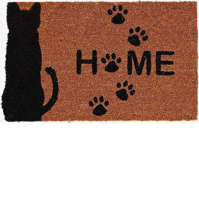 Silhoutte Black Cat and Paws Coir Large Door Mat