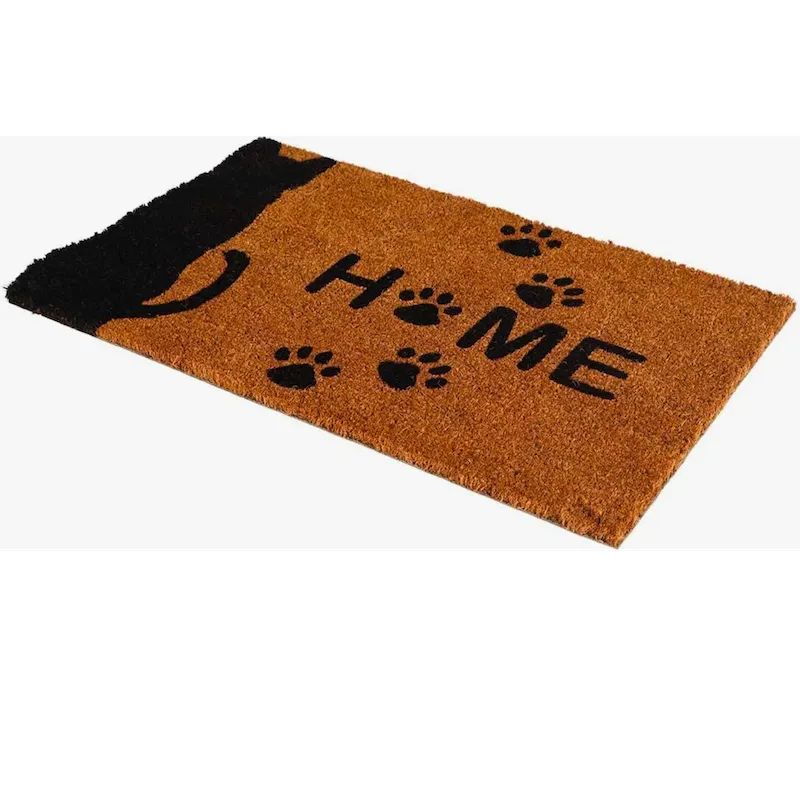 Silhoutte Black Cat and Paws Coir Large Door Mat