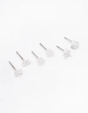 Silver Cubic Zirconia Mixed Shape Stud Earrings 3-Pack