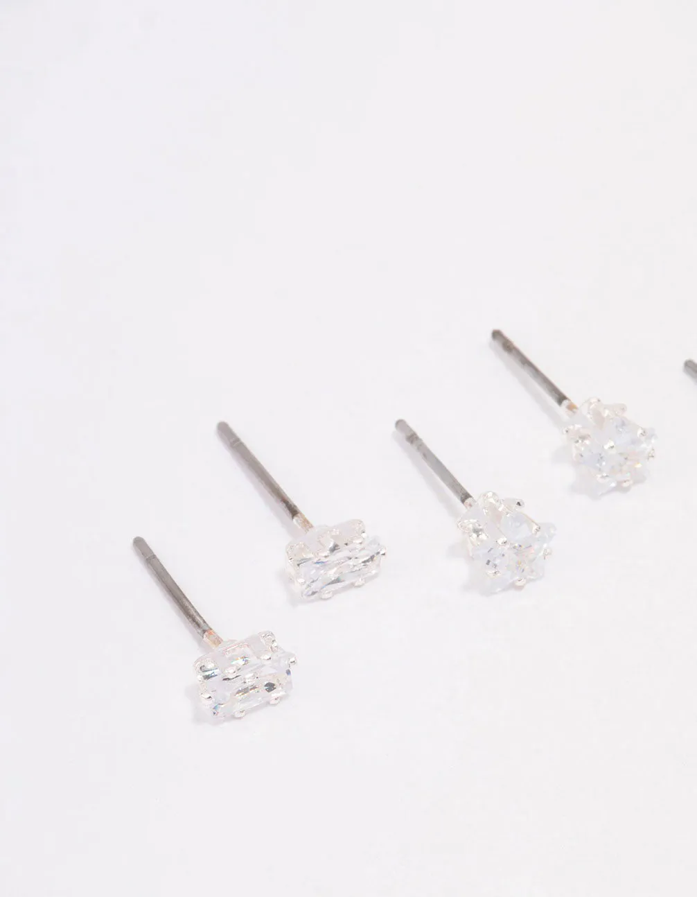 Silver Cubic Zirconia Mixed Shape Stud Earrings 3-Pack