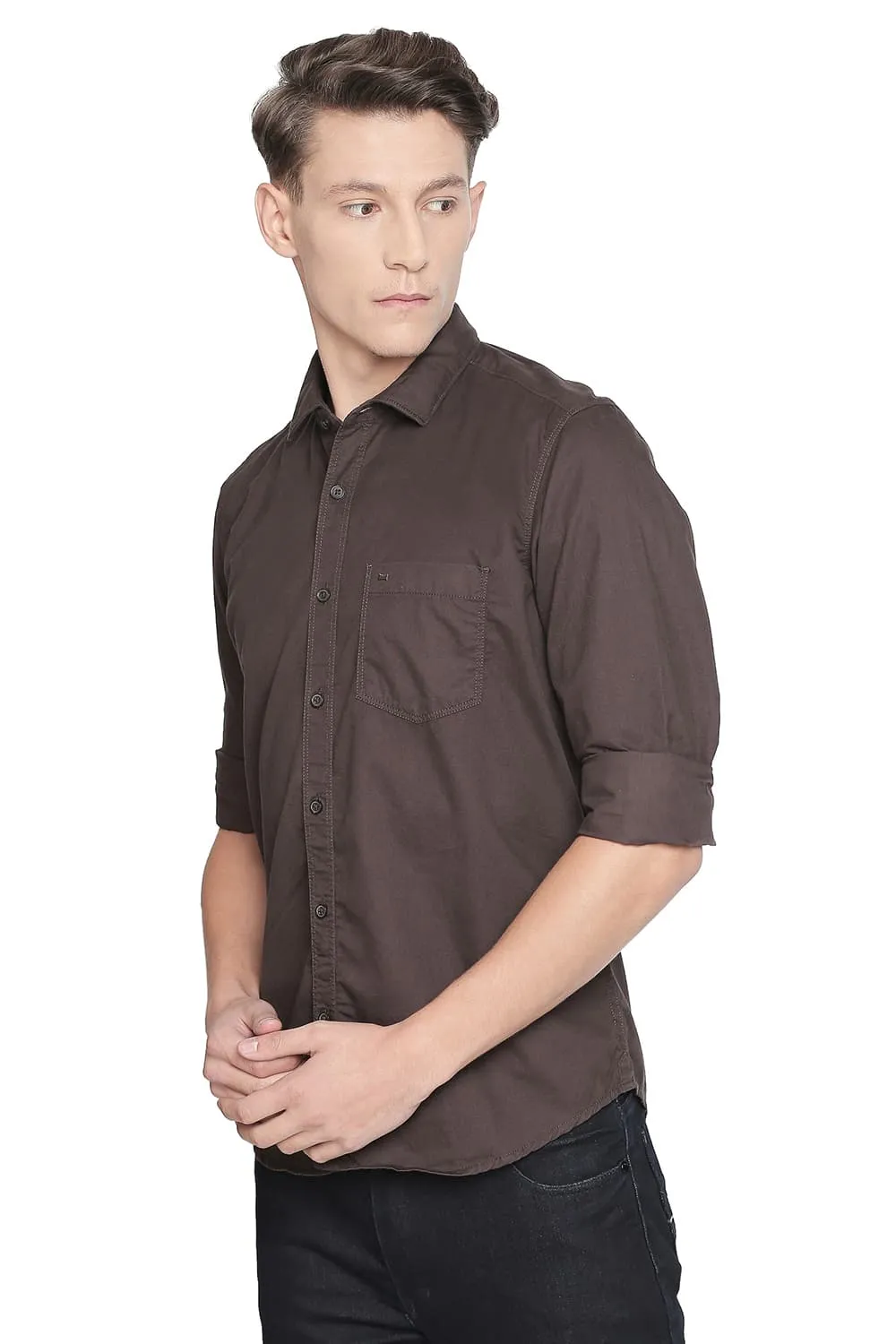 Slim Fit Peach Twill Shirt