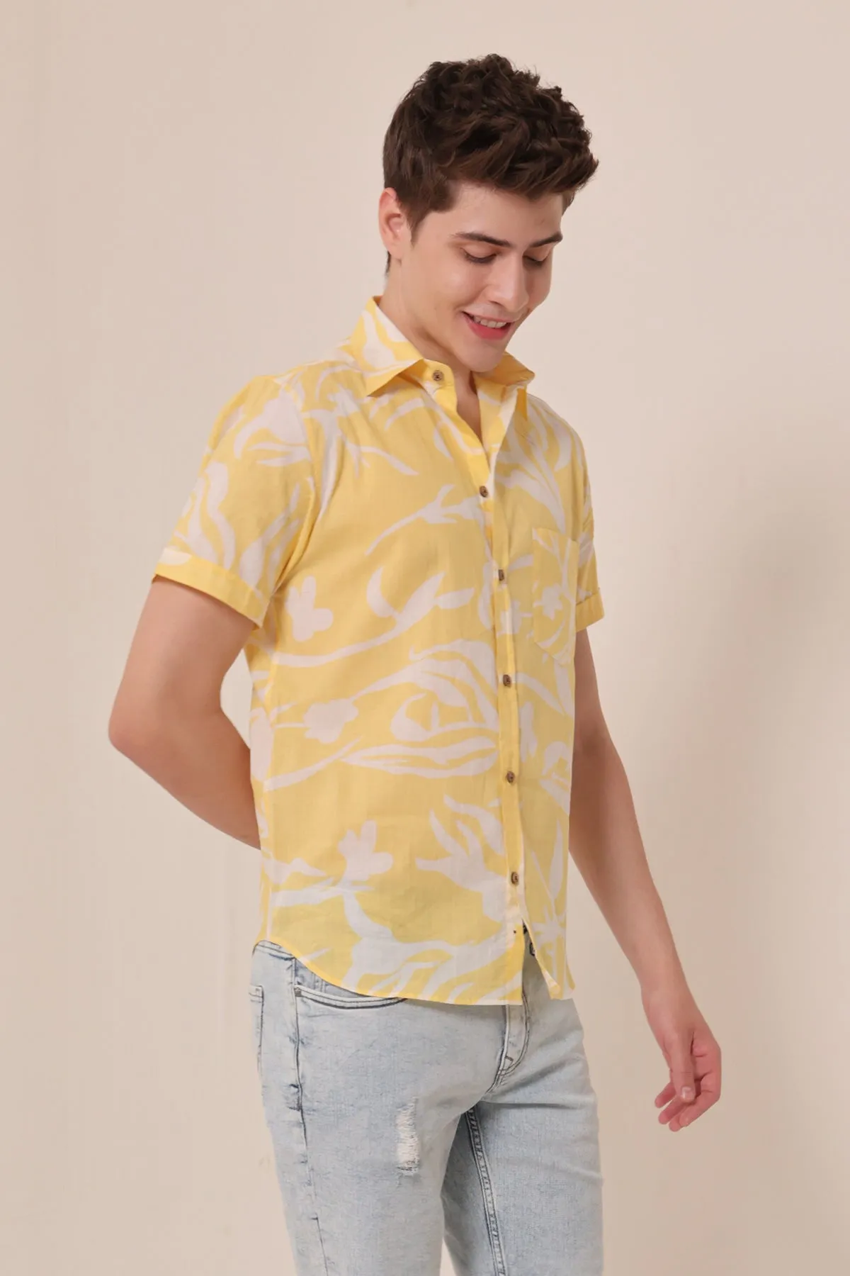 Tuscan Sun  print cotton shirt half sleeves | Style Matters