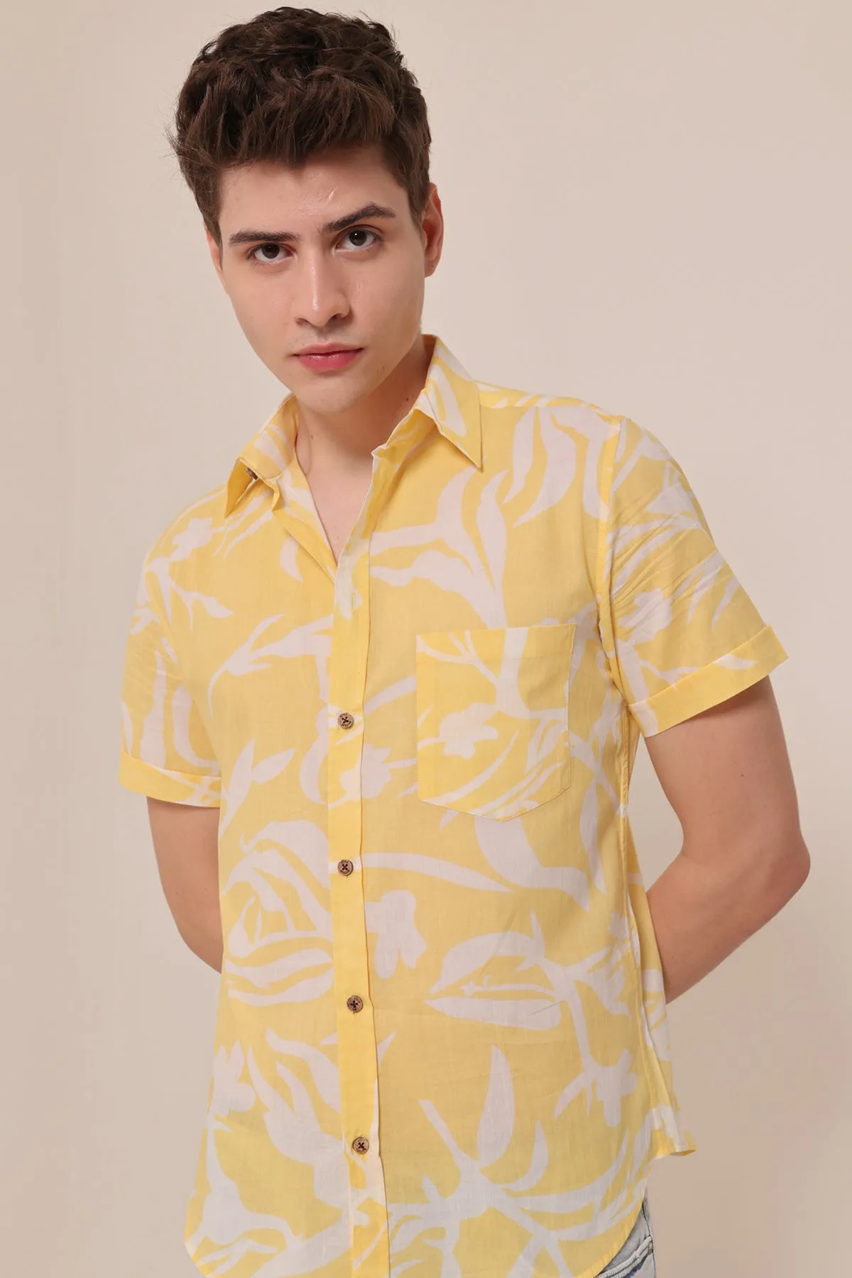 Tuscan Sun  print cotton shirt half sleeves | Style Matters