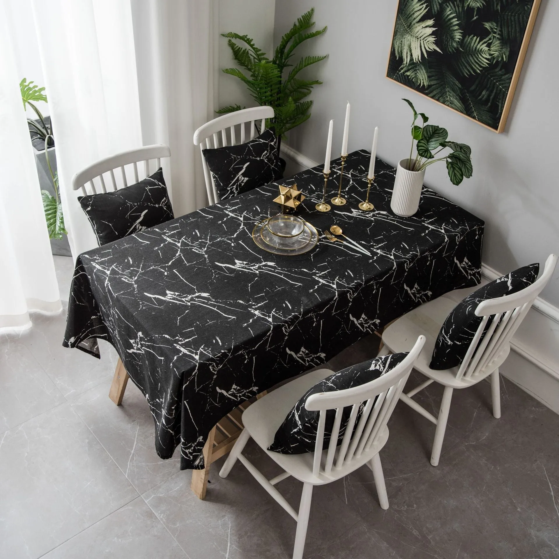 White Tablecloth Marbling Printed Cotton Linen Dustproof Table Cloth