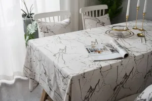 White Tablecloth Marbling Printed Cotton Linen Dustproof Table Cloth